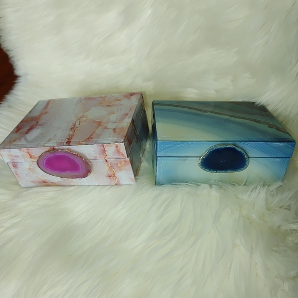 Agate slice jewelry box storage organizer box with lid pink blue stone crystal - Picture 16 of 16